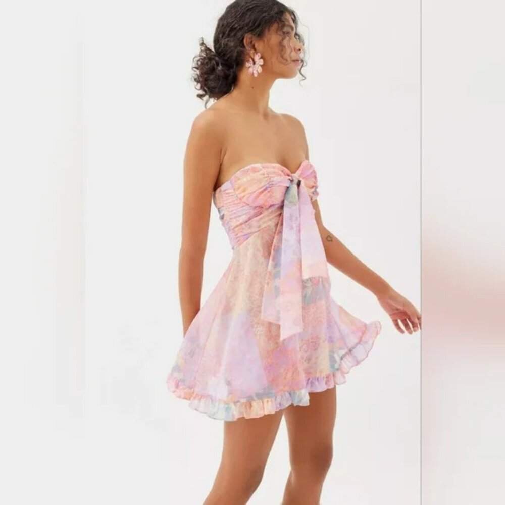 For Love & Lemons Teagan Mini Dress Chiffon Strapless Coquette NWT 2X Plus Size - Picture 9 of 9